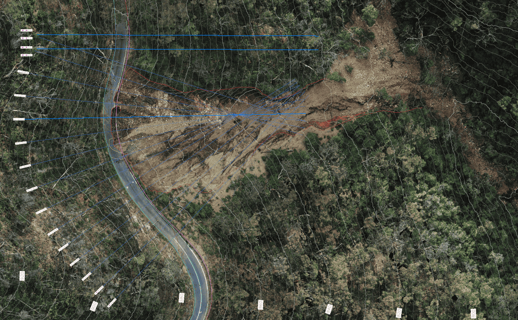 Geospatial survey of roadway landslide