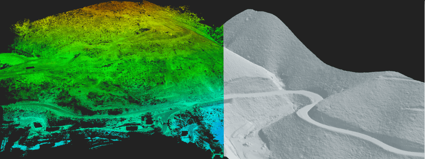 lidar point cloud and surface mesh model