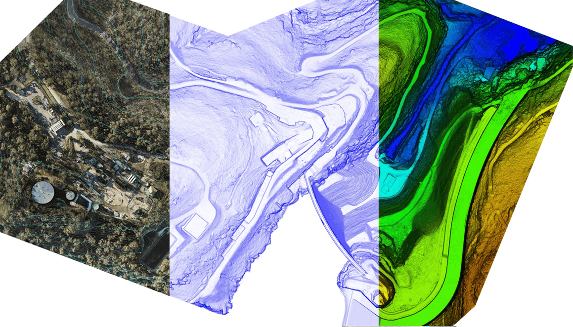 Terrain models and surface mesh derived from LiDAR to support survey of water infrastructure