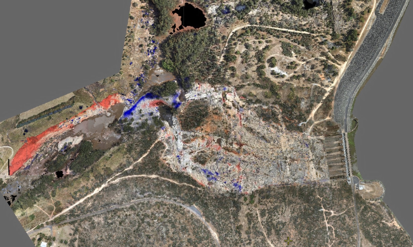 change detection of dam spillway